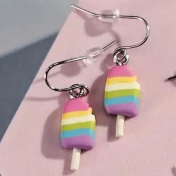 Mini Rainbow pop ice cream fun whimsical kawaii novelty dangle earrings - Picture 4 of 6